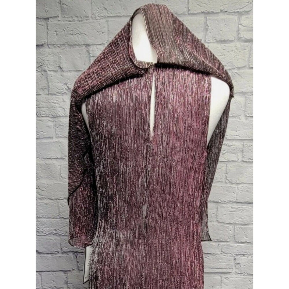 New Plus Size Plum Metallic Cape-Sleeve Dress - Picture 3 of 8